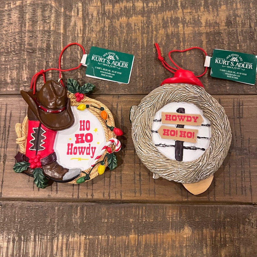 Kurt Adler Western Ho Ho Howdy Ornaments - Red, Green, Brown